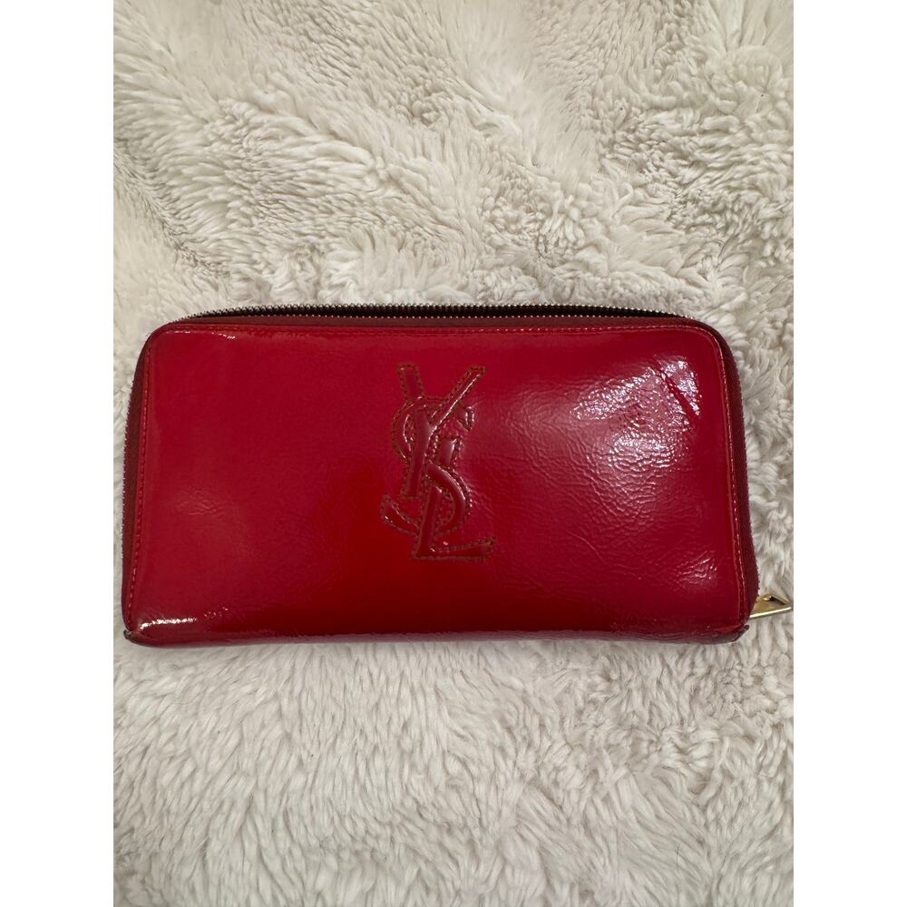 YSL Saint Laurent red patent leather zippy wallet AUTHENTIC